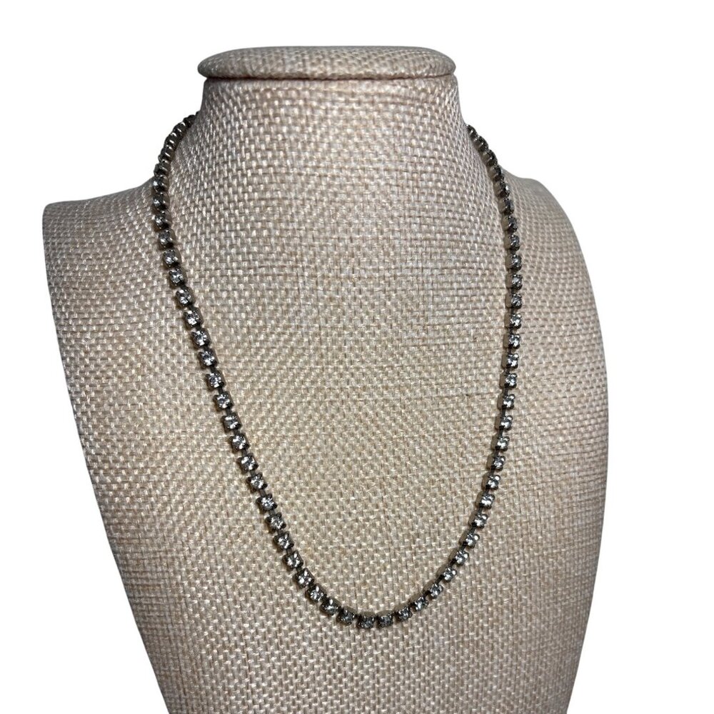 Tennis Necklace Silver Tone Vintage Rhinestone Elegant Jewelry Chocker 14"